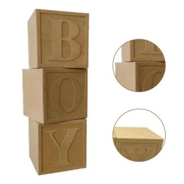 Imagem de 3 Cubos Boy Em Mdf Cru Decoração Chá Revelação Evento - Kit - ANA DECO