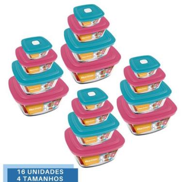 Imagem de 16 Potes Quadrado de Vidro Temperado 4 Tamanhos Marinex