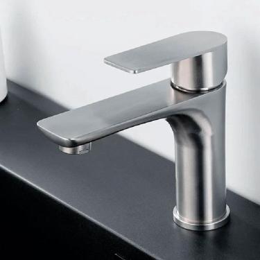 Imagem de Torneira Luxo Inox Lavatório Bancada Baixa Monocomando Escovada Inox Cromada Escovado