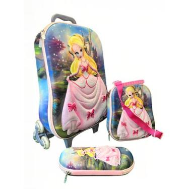 Imagem de Mochila Escolar Feminina Infantil de Rodinhas com Estojo e Lancheira P