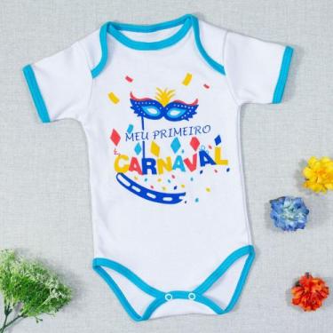 Imagem de Body para Bebê Curto Meu Primeiro Carnaval Viés Turquesa - Era Uma Vez