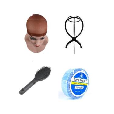 Imagem de Kit Suporte + Wig Cap + Escova + Fita Azul Lace Front Peruca - C e c s