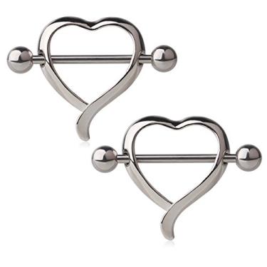 Imagem de Piercing corporal de aço cirúrgico 316L com bico protetor de mamilo Ruifan Barbell Dangle Love Heart Piercing 14 calibre vendido como par