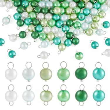 Imagem de Boutigem Pingentes redondos de pérolas de vidro, pingentes redondos perolados de pérolas com laços duplos, pingentes de conector para artesanato faça você mesmo, brinco de bijuteria, Vidro, Sem Pedra