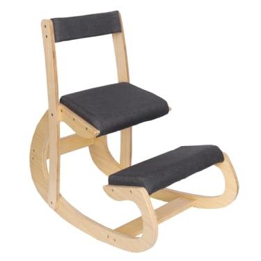 Imagem de FARFELLNY Cadeira ergonômica de joelho de balanço com encostos, cadeira de madeira para postura de joelho para mesa, melhor cadeira de escritório ergonômica para joelhos para postura e circulação das