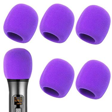 Imagem de Fielect 5 peças capa de microfone esponja espuma microfone capa de microfone de mão protetor de para-brisas proteção micro filtro de espuma roxo para transmissão KTV