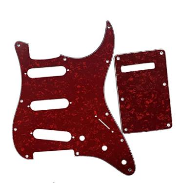 Imagem de Dopro 11 Hole Strat SSS Pickguard ST Placa Traseira Trem Capa para EUA/Mexicano FD Strat Red Pearl