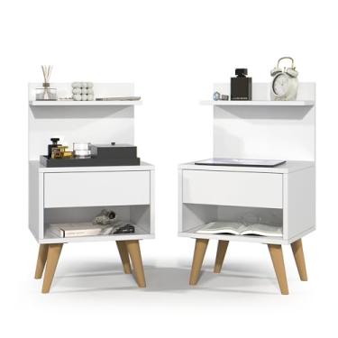 Imagem de KIT 2 Mesas De Cabeceira Retro Mesinha Quarto Decoração Lateral Cama Moderno Sleep - Quality Móveis (Branco)