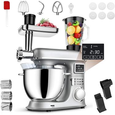 Imagem de Batedeira de 8L, liquidificador multifuncional para processador de alimentos, liquidificadores 5 em 1 com 6 velocidades ajustáveis, misturadores e processadores de alimentos com tampa à prov