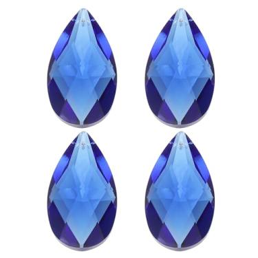 Imagem de PATIKIL Pingentes de cristal K9, contas de gota, pacote com 4 peças de prismas de lustre de 50 mm, contas penduradas, lâmpada DIY para decoração de artesanato, azul escuro