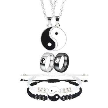 Imagem de PUBBCIA Conjunto de colar Yin Yang para mulheres e homens combinando com pulseira Yin Yang para namorado, namorada, joia do dia dos namorados, One size, Metal, Sem Pedra Preciosa