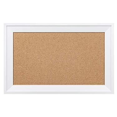 Imagem de HBlife Quadro de avisos de cortiça 28 x 43 cm com moldura branca retangular decorativa quadro de pinos para pendurar decoração perfeita para escritório e casa, quadro de mensagens ou quadro de visão