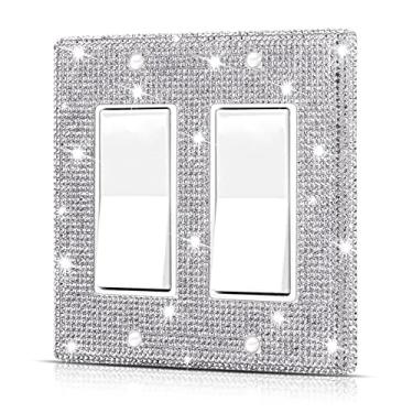 Imagem de Capa de interruptor de luz de parede ou capa de tomada, tamanho padrão 11,4 cm x 11,6 cm, placa de interruptor de luz dupla cintilante de strass prata Dengduoduo para tomada elétrica para acessórios