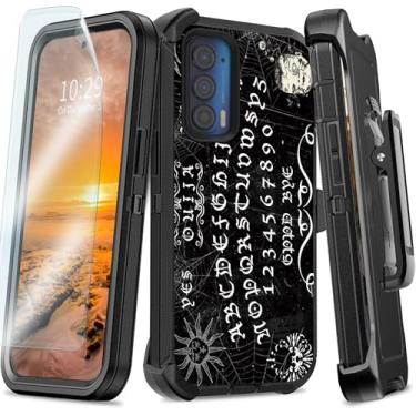 Imagem de Capa para Motorola Edge 5G UW/Moto Edge 2021 com clipe de cinto giratório de 360° e suporte, protetor de tela integrado, capa resistente à prova de choque para Moto Edge 5G UW, placa Ouija preta