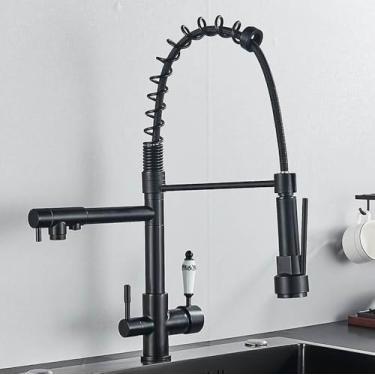 Imagem de Filtro Purificação Água Torneira de Cozinha 3 Cores Pura Água Torneiras de Cozinha Pull Down Torneira Misturadora de Água Quente e Fria, Preto Fosco A