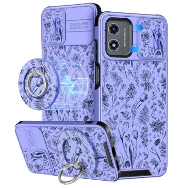 Imagem de Buleens Capa para Moto G Play 2024 4G - com suporte de anel e capa de câmera estética fofa projetada para mulheres meninas kawaii flores floral feminina capa de telefone para Motorola G Play 2024 4G