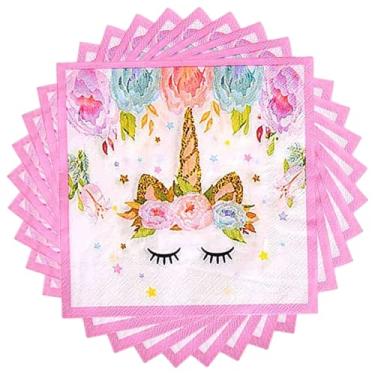 Imagem de Guardanapos de unicórnio rosa para festa de aniversário de meninas, suprimentos de festa de unicórnio para chá de bebê, guardanapos de papel descartáveis de unicórnio