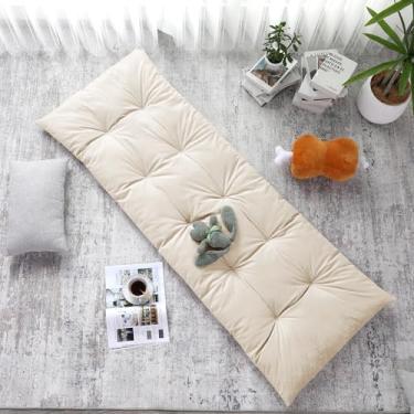 Imagem de HOMBYS Travesseiro de espreguiçadeira dobrável e adornado com design longo para ioga, leitura, sono, meditação, faixa elástica para enrolar e guardar facilmente, lavável na máquina (bege, 188 cm x 68