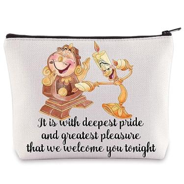Imagem de WZMPA Cogsworth & Lumiere Bolsa Cosmética Cogsworth & Lumiere Presentes para Fãs É com o maior orgulho e maior prazer que recebemos você esta noite Bolsa de maquiagem para fãs de filmes, Welcome