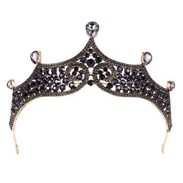 Imagem de Coroa Barroca Vintage Lurrose Coroa de Halloween Tiara Preto e Coroa de Noiva Coroa de Cristal de Luxo Coroa de Princesa (Preta)
