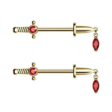 Imagem de CM Crareesi Mania Anel de mamilo de adaga 14G anéis de mamilo de aço cirúrgico 316L piercing de mamilo joia pendente anéis de mamilo pendurados jóias de piercing de mamilo, Metal, Zircônia cúbica