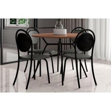 Imagem de Sala De Jantar 1588 Com Tampo Madeirado 100cm E 4 Cadeiras 1738 Preto Carraro