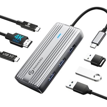 Imagem de PHIXERO Adaptador multiportas USB C 6 em 1, hub HDMI tipo C 4K, dongle com HDMI 4K, carregamento PD de 100 W, porta USB-C e 3 USB-A de 5 Gbps, para MacBook Pro/Air, iPad Pro. Estação de ancoragem para