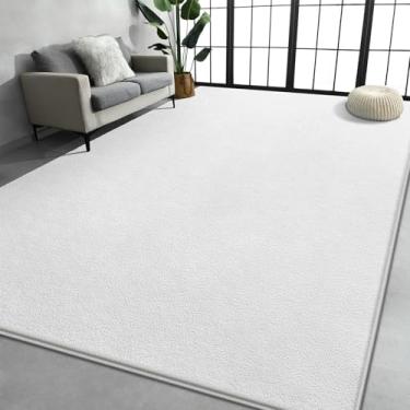 Imagem de Tapetes de área grande para sala de estar, quarto, tapete branco de 1,8 x 2,3 m, tapete felpudo moderno minimalista, macio e confortável, tapete interno de espuma viscoelástica antiderrapante, lavável