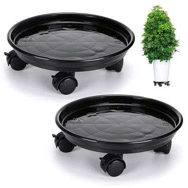 Imagem de Skelang 2 pacotes de 30 cm de suporte de plantas com rodas de bloqueio, vaso de flores redondo, rodízios de carrinho de plantas, pires de vaso de plantas móveis