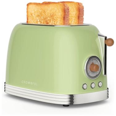Imagem de Torradeira Elétrica de 2 Fatias com 6 Níveis de Tostagem, Aço Inoxidável, 110v, CROWNFUL WT 330D, Verde