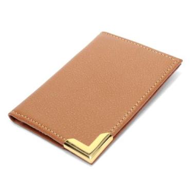 Imagem de Porta Cartão Carteira Slim Pequena em Couro Legitimo Metal Dourado Roa