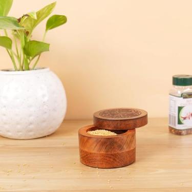 Imagem de Hashcart Caixa de armazenamento para adega, recipiente feito à mão com tampa magnética, suporte de sal com tampa giratória para mesa, bancada, cozinha, mesa de jantar, 9 x 6 cm