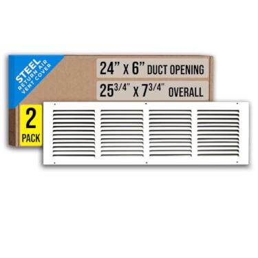 Imagem de [Pacote com 2] Serve para abertura de duto de 61 x 15 cm | Grade de retorno de ar de aço da Handua | Grelha de cobertura de ventilação para parede lateral e teto | Branca | Grade de entrada de ar frio