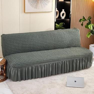 Imagem de Capa de futon sem braços com saia de babados, sofá-cama futon altamente elástica(Green,Large (190-210cm))