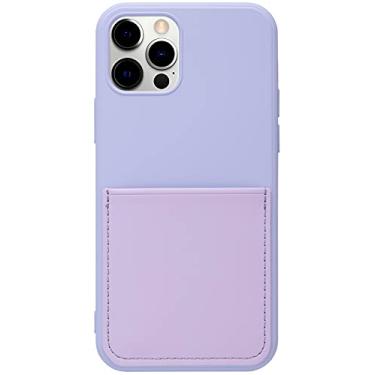 Imagem de Stephanie Imports Capa de telefone de silicone forrada de feltro lavanda com bolso frontal costurado para iPhone 12 Pro Max + protetor de tela de vidro temperado