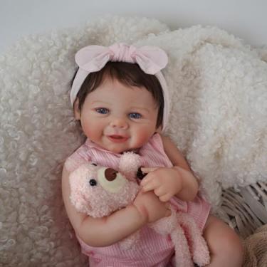 Imagem de Brastoy Bebê Reborn Realista Boneca Silicone Menina Sorriso Pintada Original 48cm Olhos Azuis (Olhos Azuis)