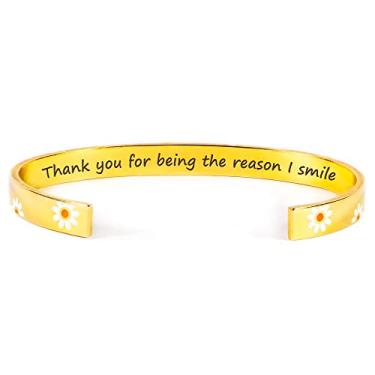 Imagem de História joias pulseiras inspiradoras para mulheres presentes para meninas adolescentes margarida girassol punho pulseira presentes para sua mãe, filha, amigos, irmãs, mantra gravado aniversário, joias de Natal, Metal não precioso, Sem pedras preciosas