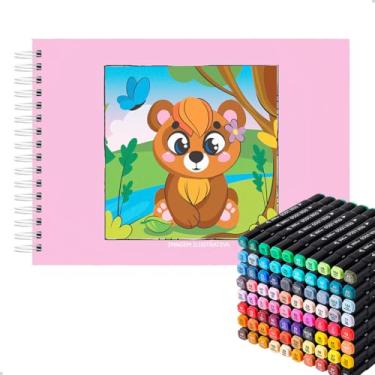 Imagem de Livro De Desenhos Divertidos Colorir + Conjunto 80 Canetinhas (Lilas)