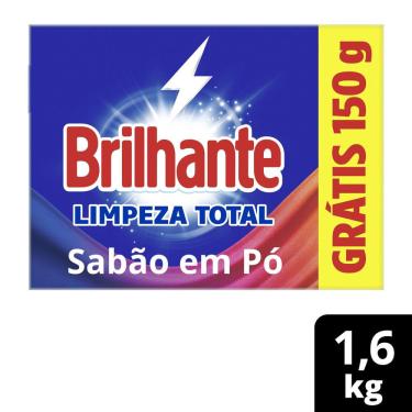 Imagem de Lava Roupas em Pó Brilhante Roupas Brancas e Coloridas Limpeza Total 1,6kg Grátis 150g