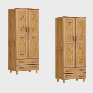 Imagem de 2 Guarda-Roupas Multiuso Mel Com 2 Portas 2 Gavetas E 3 Prateleiras Madeira Maciça De Pinus - Cavazotto
