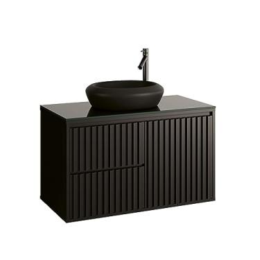 Imagem de Gabinete Para Banheiro Ripado 80cm Black C/Cuba Preta