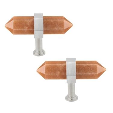 Imagem de Rockcloud Pacote com 2 puxadores de gaveta de pedra de ponto de cristal com parafusos puxador de armário prateado puxador de armário decoração de casa, aventurina vermelha