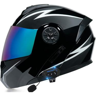 Imagem de Capacete Bluetooth modular para motocicleta, Bluetooth + FM aprovado pelo DOT, capacete frontal virado para cima, para adultos, mulheres, ciclomotores, corrida de rua com microfone para capa