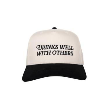 Imagem de KATYDID Boné vintage Drinks Well with Others - Boné de caminhoneiro em dois tons - Boné de beisebol vintage bordado para mulheres - Snapback (preto/castanho), Preto/bronze, Tamanho Único