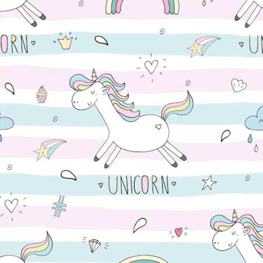 Imagem de Papel De Parede Adesivo Colorido Unicórnio Nuvens Listras Infantil 12m