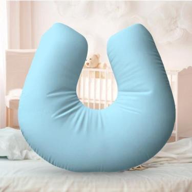 Imagem de Almofada Amamentação Travesseiro Azul 100% Algodão 170 Fios - Neném Na