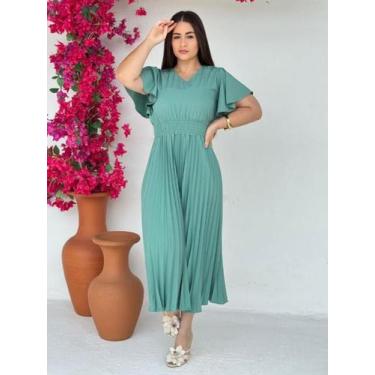 Imagem de Vestido Feminino Maxi Midi Plissado Soltinho de Festa Convidada Elegan