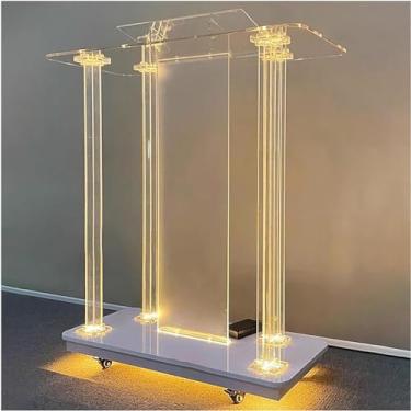Imagem de Pódio de acrílico transparente com luzes LED e rodas para igrejas - Suporte de púlpito transparente para mesa de boas-vindas da igreja - Púlpito de pódio para Iglesias