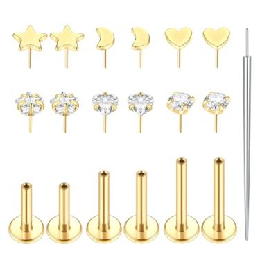 Imagem de Aumeo 16G 18G Anéis de nariz brincos sem rosca com costas planas lua estrela lábio tachas coração zircônia cúbica medusa narina tragus hélice concha piercing joia 6 mm 8 mm 10 mm comprimento da barra