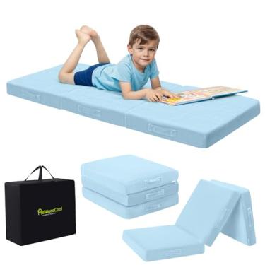 Imagem de MeMoreCool Colchão Dobrável De Chão Para Crianças, Tapete Dormir No Creche, Crianças Pequenas, Futon Triplo Portátil, Azul 57 X 22 Polegadas